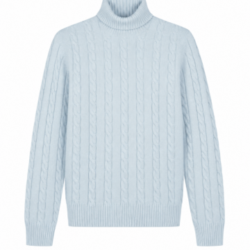 Light Blue Cable-Knit Turtleneck Sweater