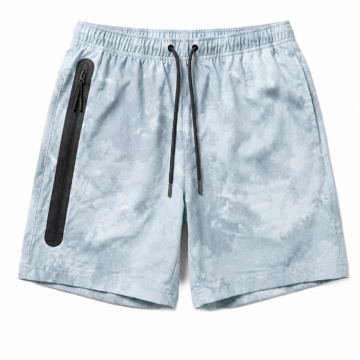 Light Blue Tie-Dye Relaxed Shorts with Zipper Pocket