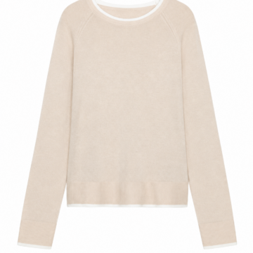 Light Beige Relaxed Fit Knit Sweater with White Trim