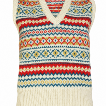 Cream Fair Isle Patterned Knit Sweater Vest with V-Neck