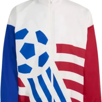 White and Blue Red Color Block Zip-Up Track Jacket