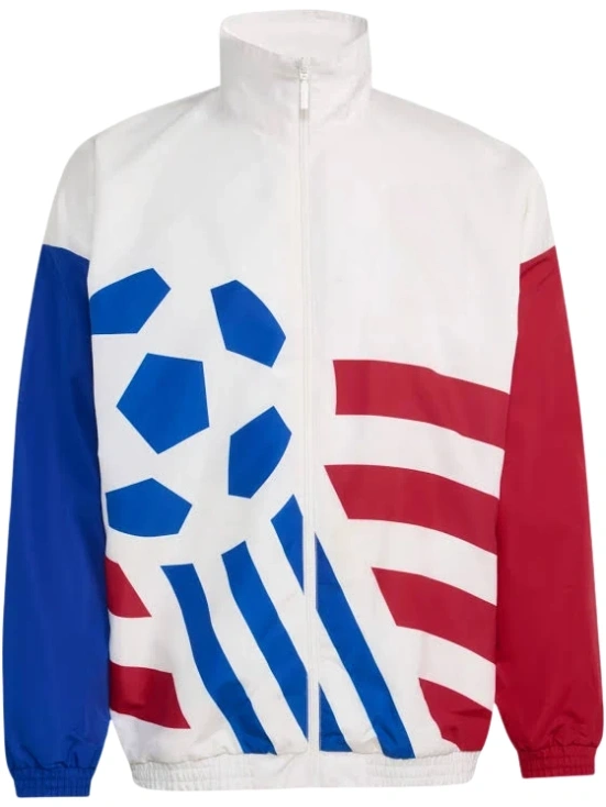 White and Blue Red Color Block Zip-Up Track Jacket