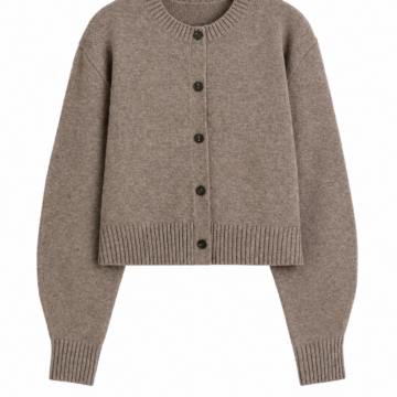 Heather Taupe Cropped Knit Cardigan with Button Placket
