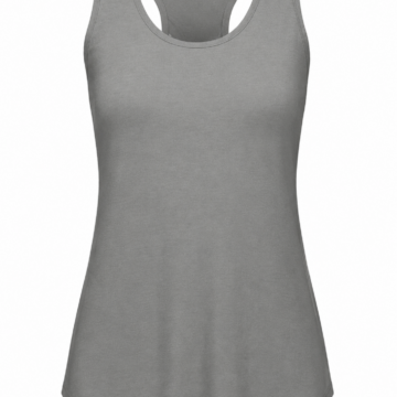 Grey Solid Racerback Tank Top with Scoop Neck and Curved Hem