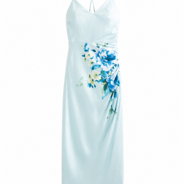 Blue Floral Print Sleeveless V-Neck Midi Dress