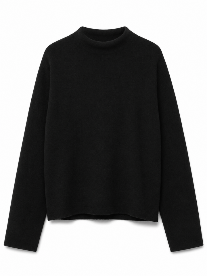 Black Mock Neck Long-Sleeve Knit Top