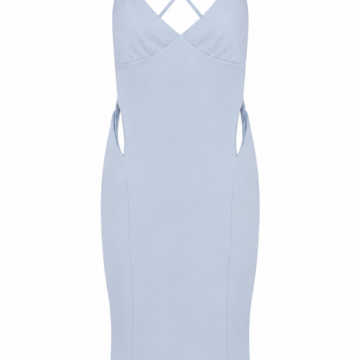Light Blue Sleeveless Bodycon Slip Midi Dress with Open Back