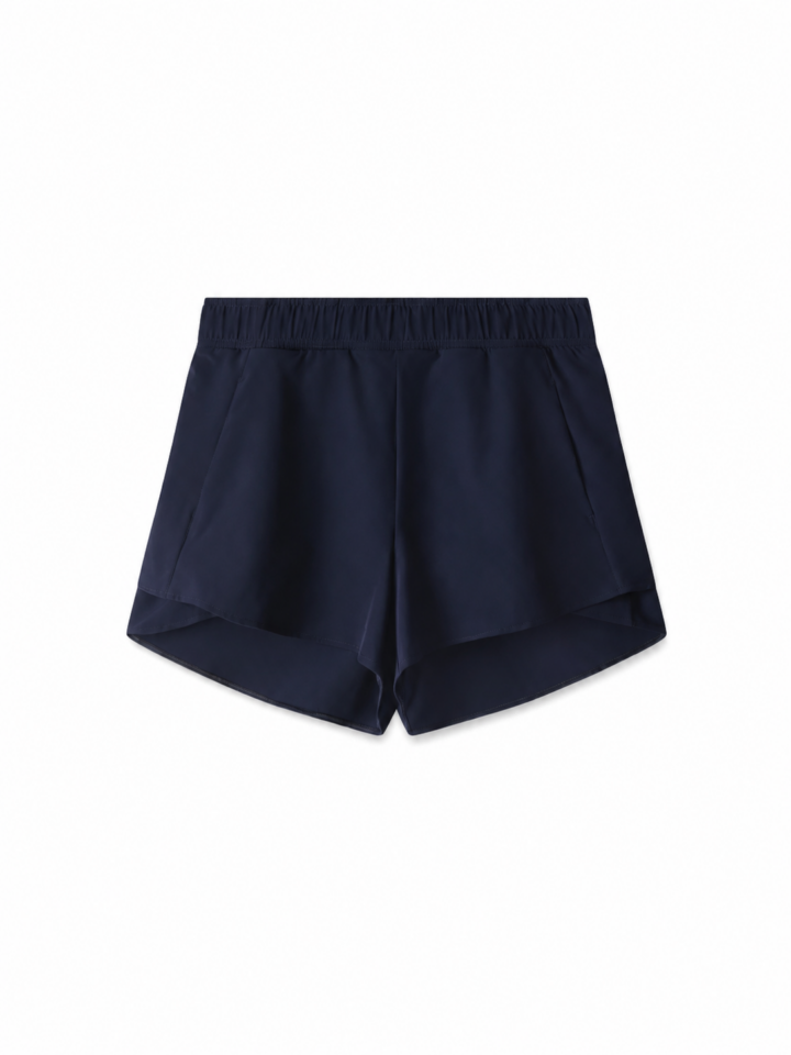 Navy Solid Flow Shorts with Elastic Waist