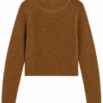 Brown Cropped Rib-Knit Sweater
