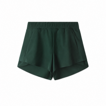 Dark Green Flared Pleated Shorts