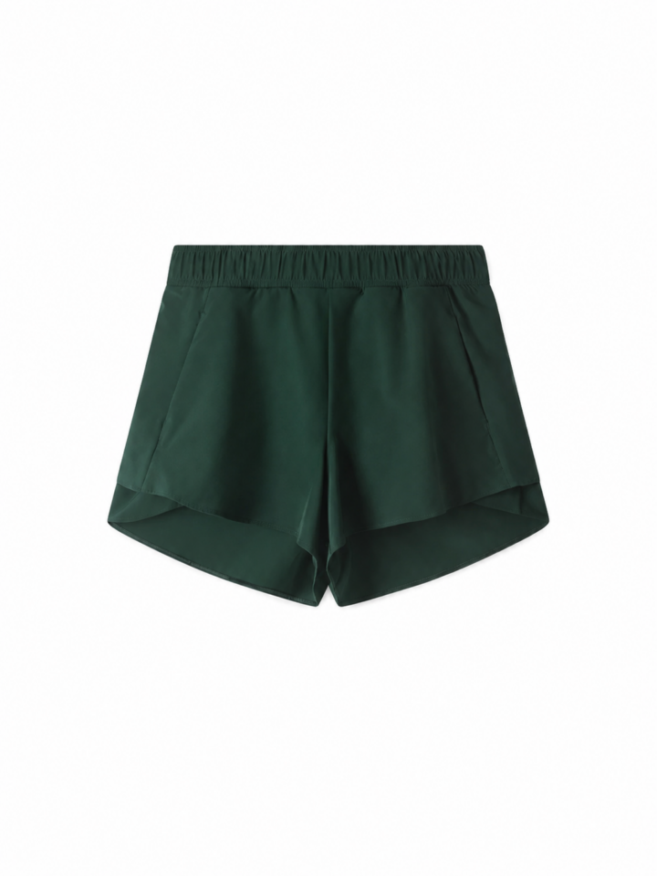 Dark Green Flared Pleated Shorts