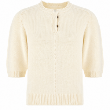 Cream Henley Short-Sleeve Knit Sweater