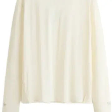 Off-White Oversized Long-Sleeve Blouse with Floral Embroidery