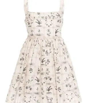 Off-White Botanical Print Fit-and-Flare Mini Dress