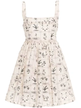 Off-White Botanical Print Fit-and-Flare Mini Dress