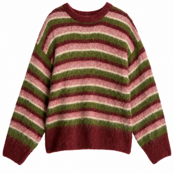 Burgundy Pink Striped Oversized Knit Sweater