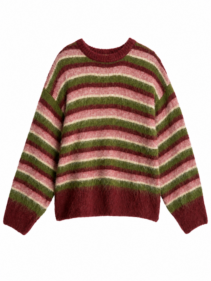 Burgundy Pink Striped Oversized Knit Sweater