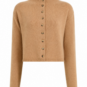 Camel Solid Cropped Knit Cardigan