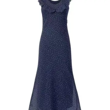 Navy Polka Dot Ruffled Maxi Dress