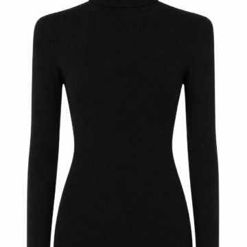 Black Ribbed Turtleneck Knit Top