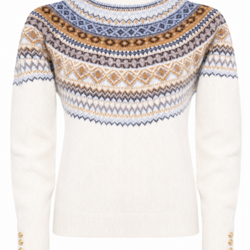 Cream Fair Isle Knit Sweater with Gold Buttons