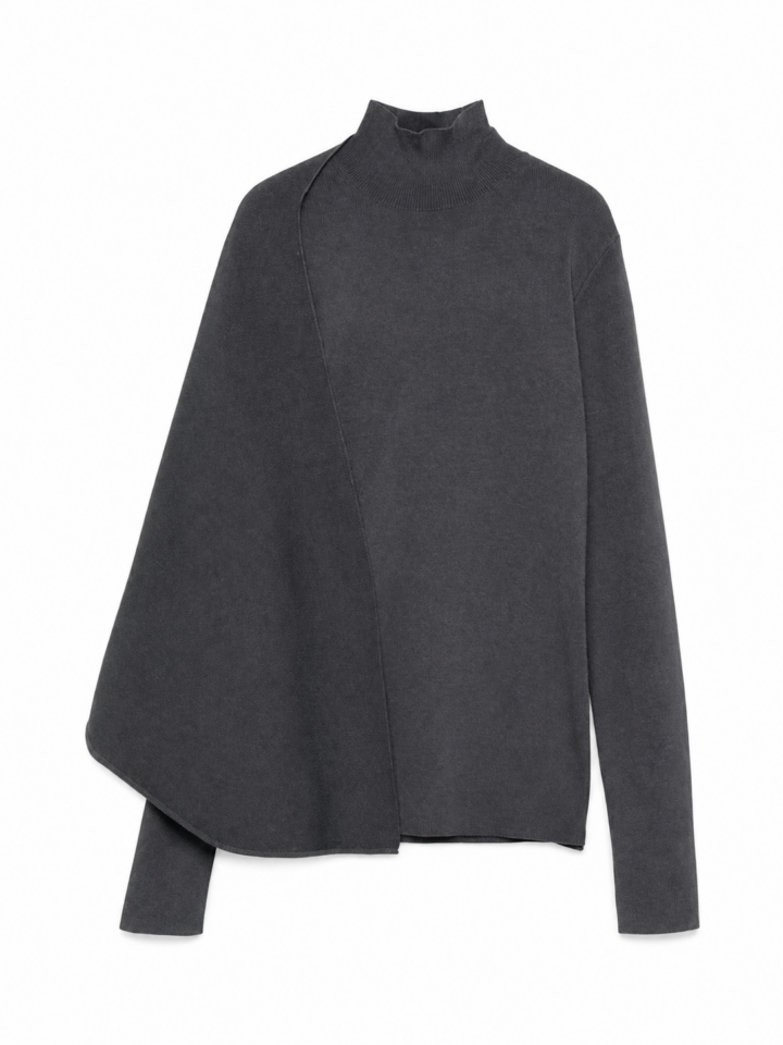 Charcoal Grey Oversized Asymmetrical Knit Poncho Top