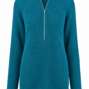 Teal Half-Zip Ribbed Knit Sweater