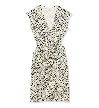 Cream Sleeveless Wrap Dress with Animal Print