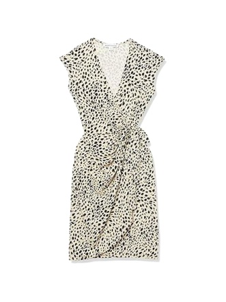 Cream Sleeveless Wrap Dress with Animal Print