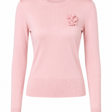 Light Pink Slim Fit Pullover Sweater with Floral Applique