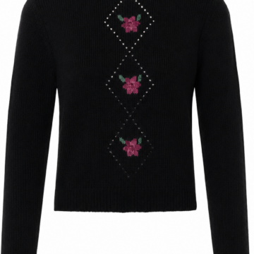Black Floral Rhinestone Detailed Knit Sweater