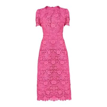 Pink Floral Lace Sheath Dress with Scalloped Hem