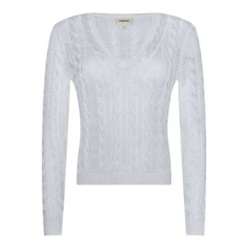 Light Grey Fitted Cable Knit V-Neck Sweater