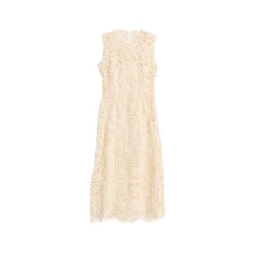 Light Cream Sleeveless Fringe A-Line Midi Dress