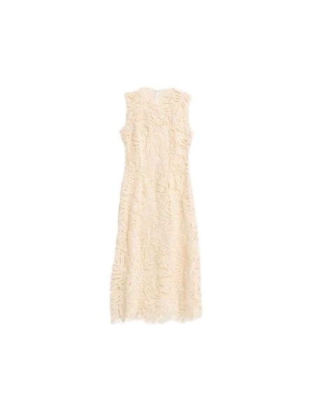 Light Cream Sleeveless Fringe A-Line Midi Dress