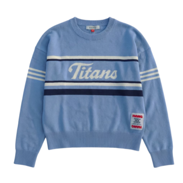 Light Blue Relaxed Fit Knit Sweater with Striped Trim
